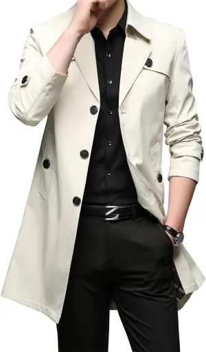 IDEALSANXUN Mens Single Breasted Midi Trench Coat Jackets