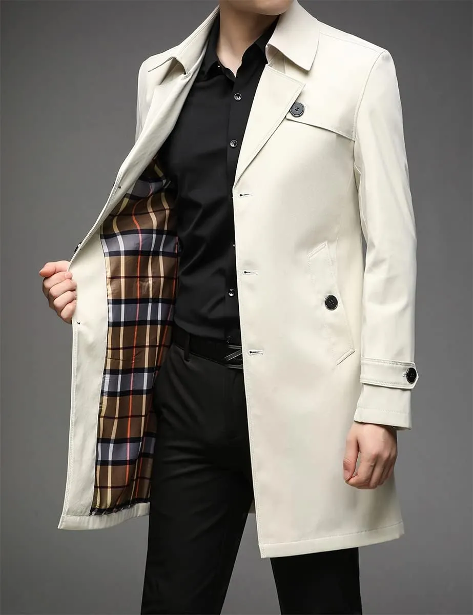IDEALSANXUN Mens Single Breasted Midi Trench Coat Jackets