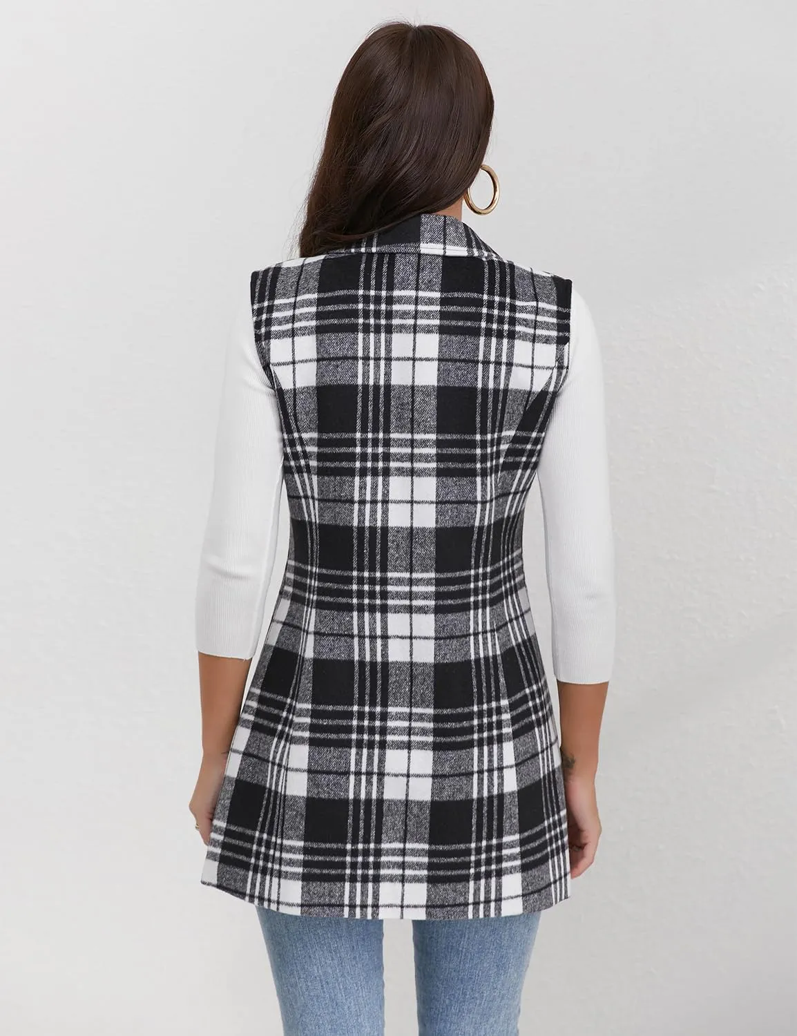 IDEALSANXUN Plaid Vest for Women Fall Winter Sleeveless Blazer Jackets