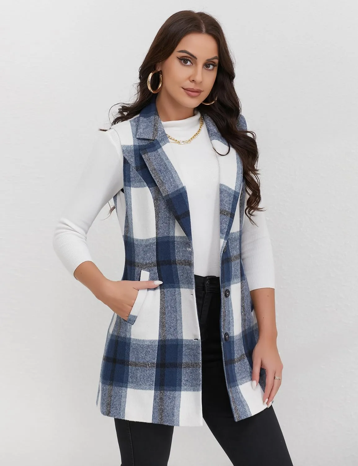 IDEALSANXUN Plaid Vest for Women Fall Winter Sleeveless Blazer Jackets