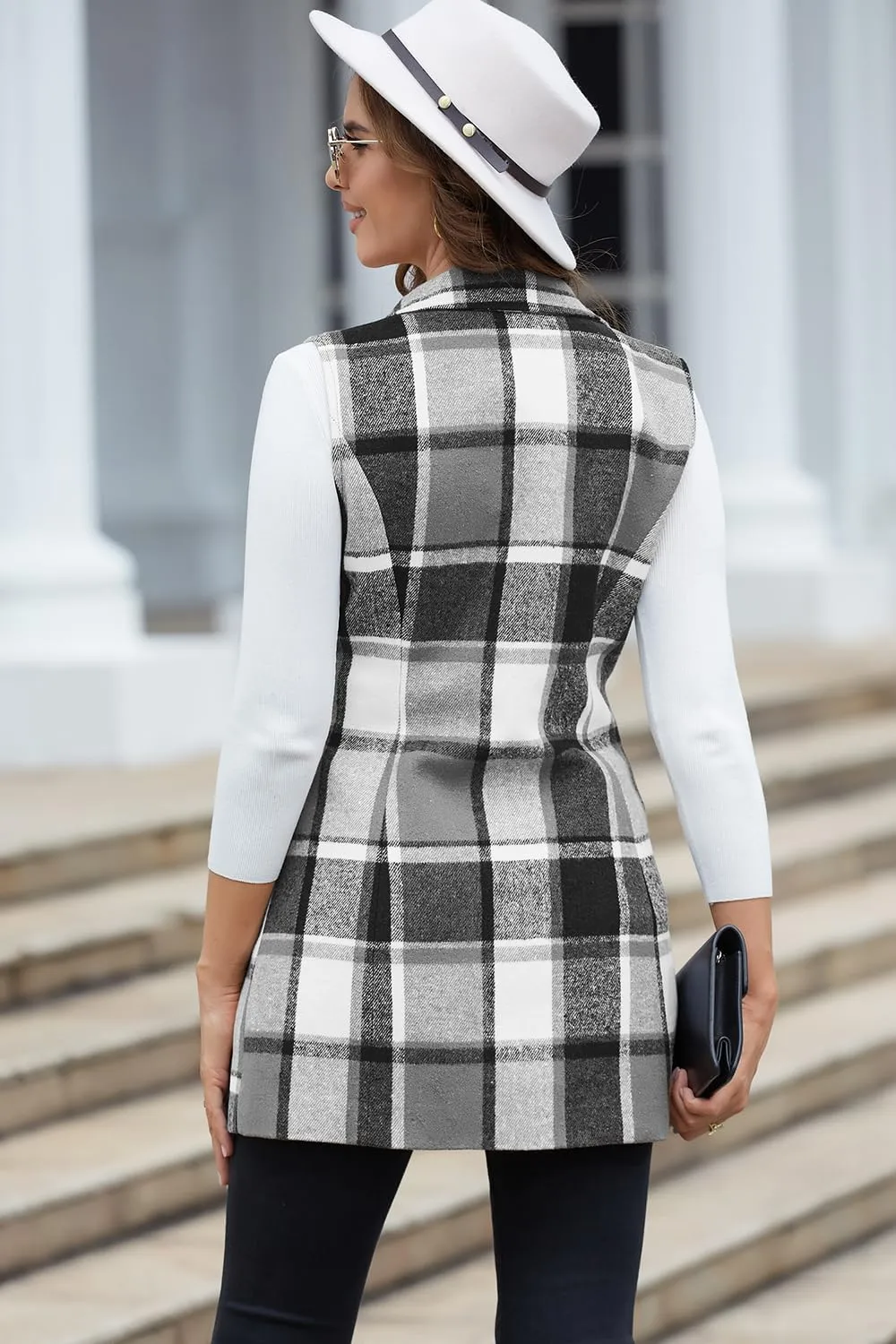 IDEALSANXUN Plaid Vest for Women Fall Winter Sleeveless Blazer Jackets