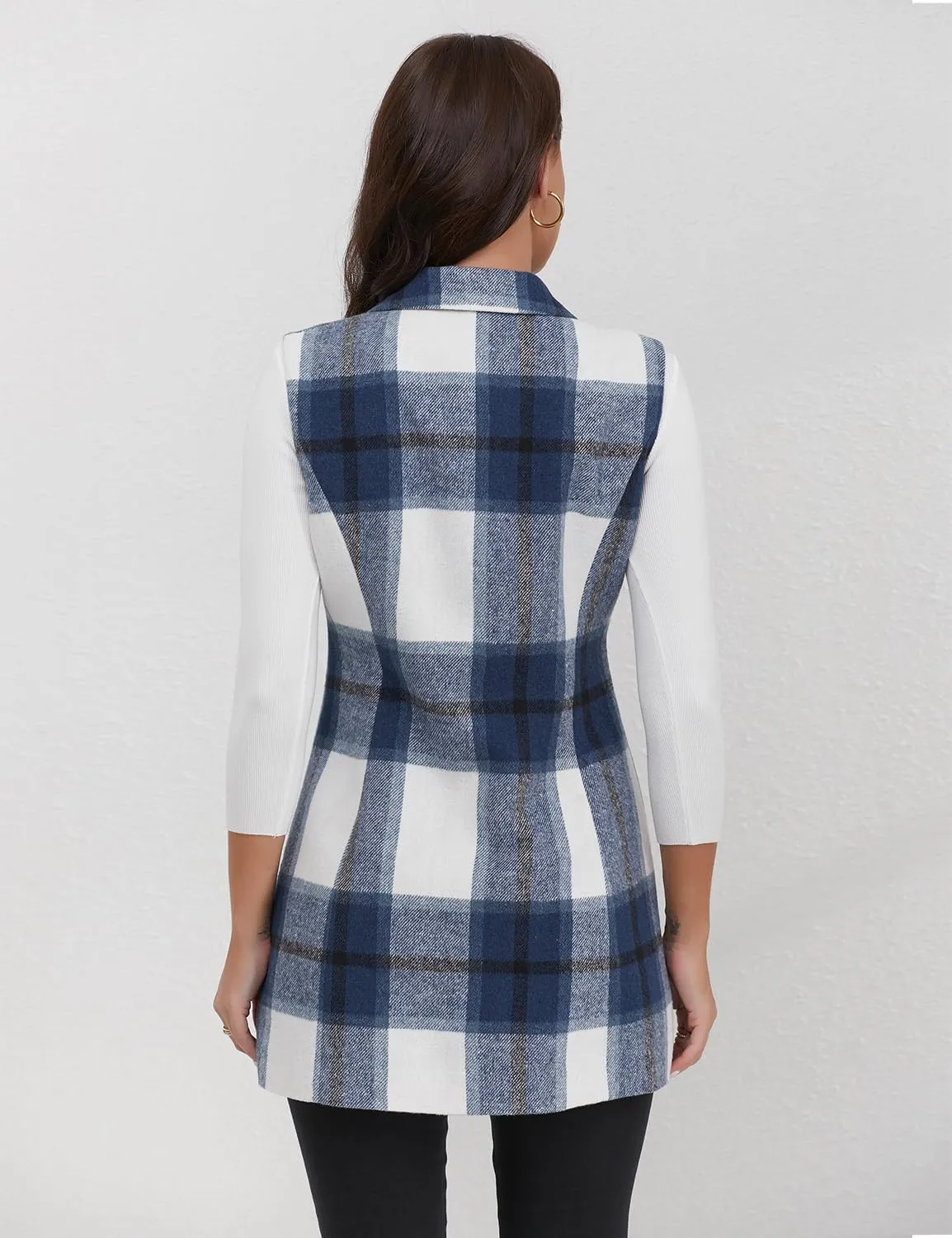 IDEALSANXUN Plaid Vest for Women Fall Winter Sleeveless Blazer Jackets