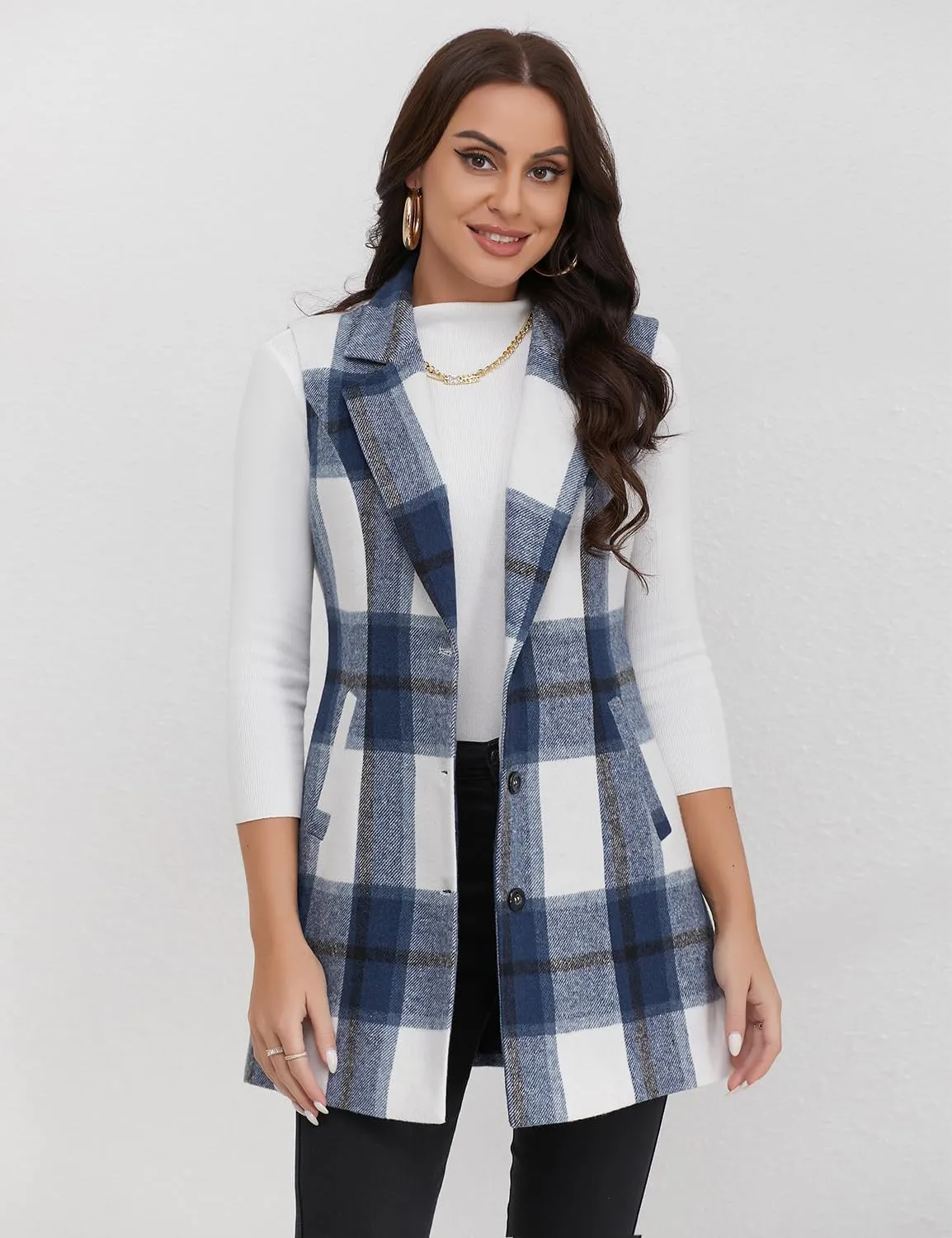 IDEALSANXUN Plaid Vest for Women Fall Winter Sleeveless Blazer Jackets
