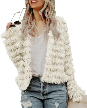 Inorin Womens Fall Open Front Cardigan Faux Fur Coat Vintage Parka Shaggy Jacket Warm Coat Tops