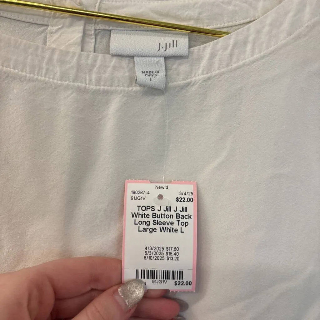 J Jill White Button Back Long Sleeve Top Large