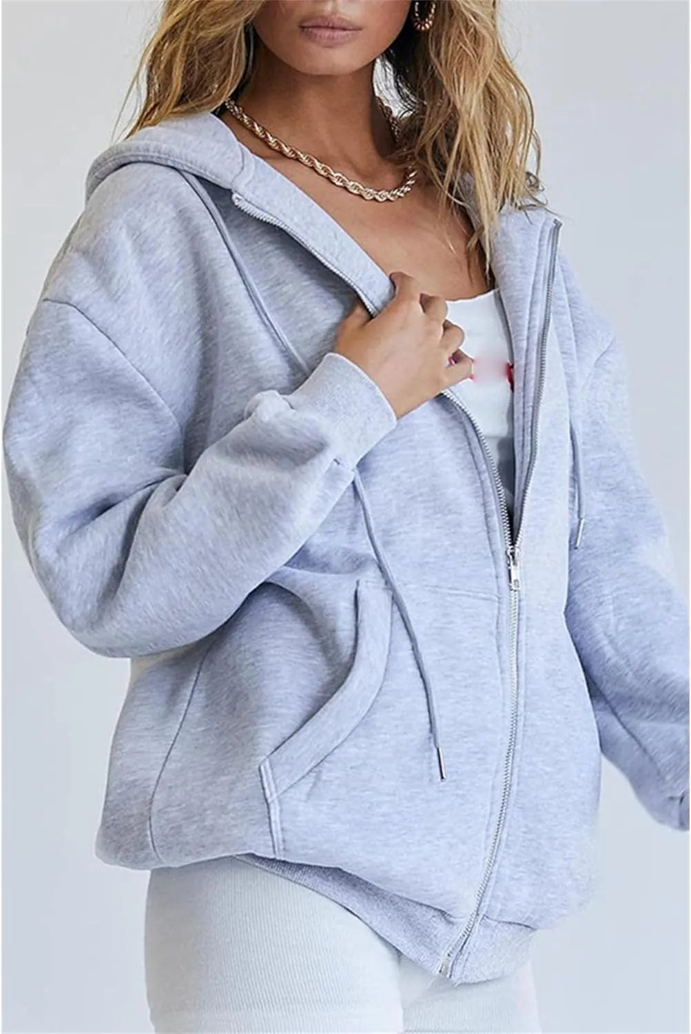 JEsilunmaMY Women's Zip Up Oversized Cute Hoodies Long Sleeve Fall Jacket Sweatshirts Y2K Drawstring Jackets with Pockets