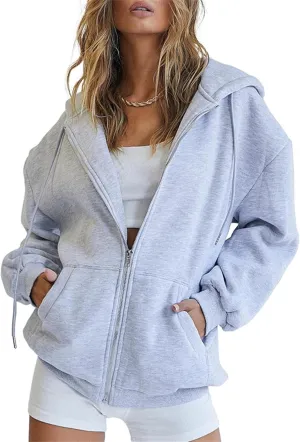 JEsilunmaMY Women's Zip Up Oversized Cute Hoodies Long Sleeve Fall Jacket Sweatshirts Y2K Drawstring Jackets with Pockets