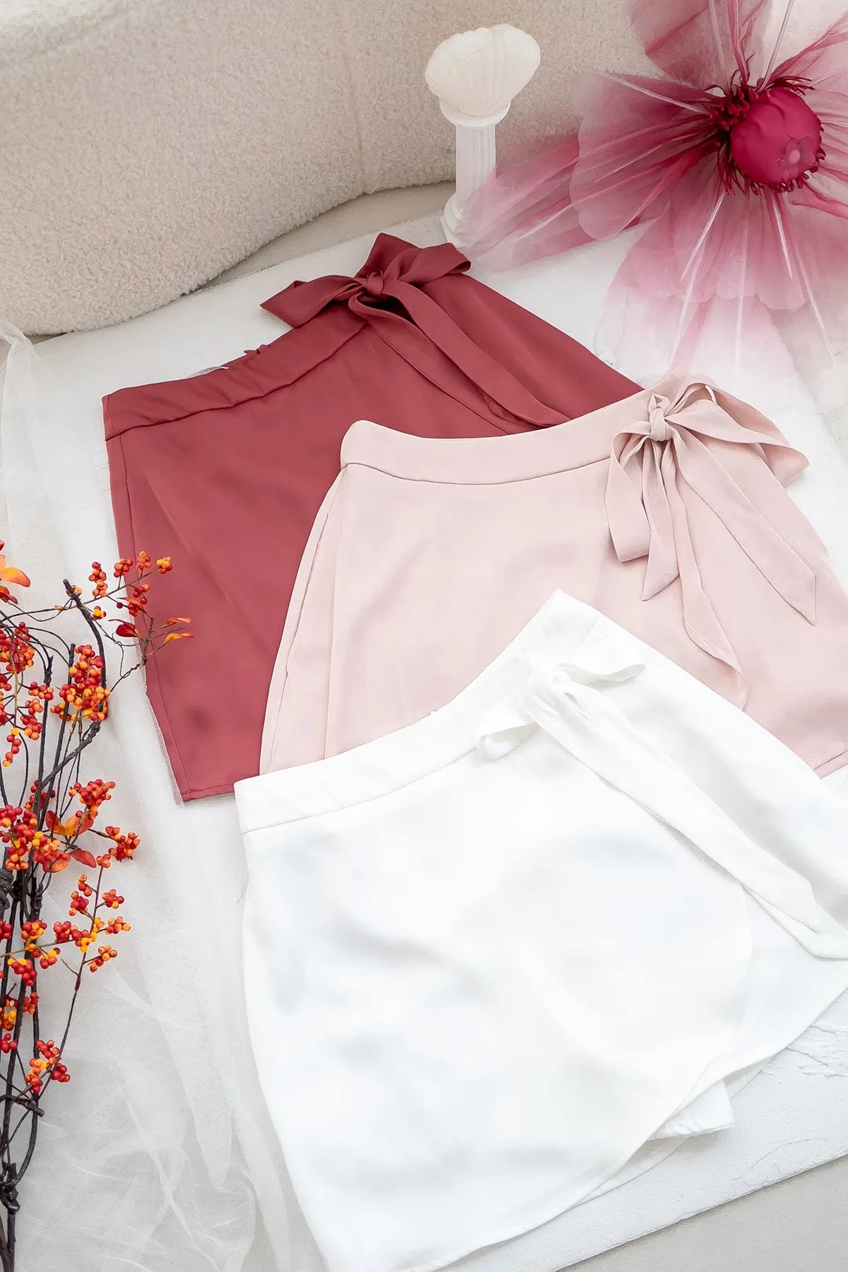 JEZEE RIBBON FLAP SKORTS IN BRICK