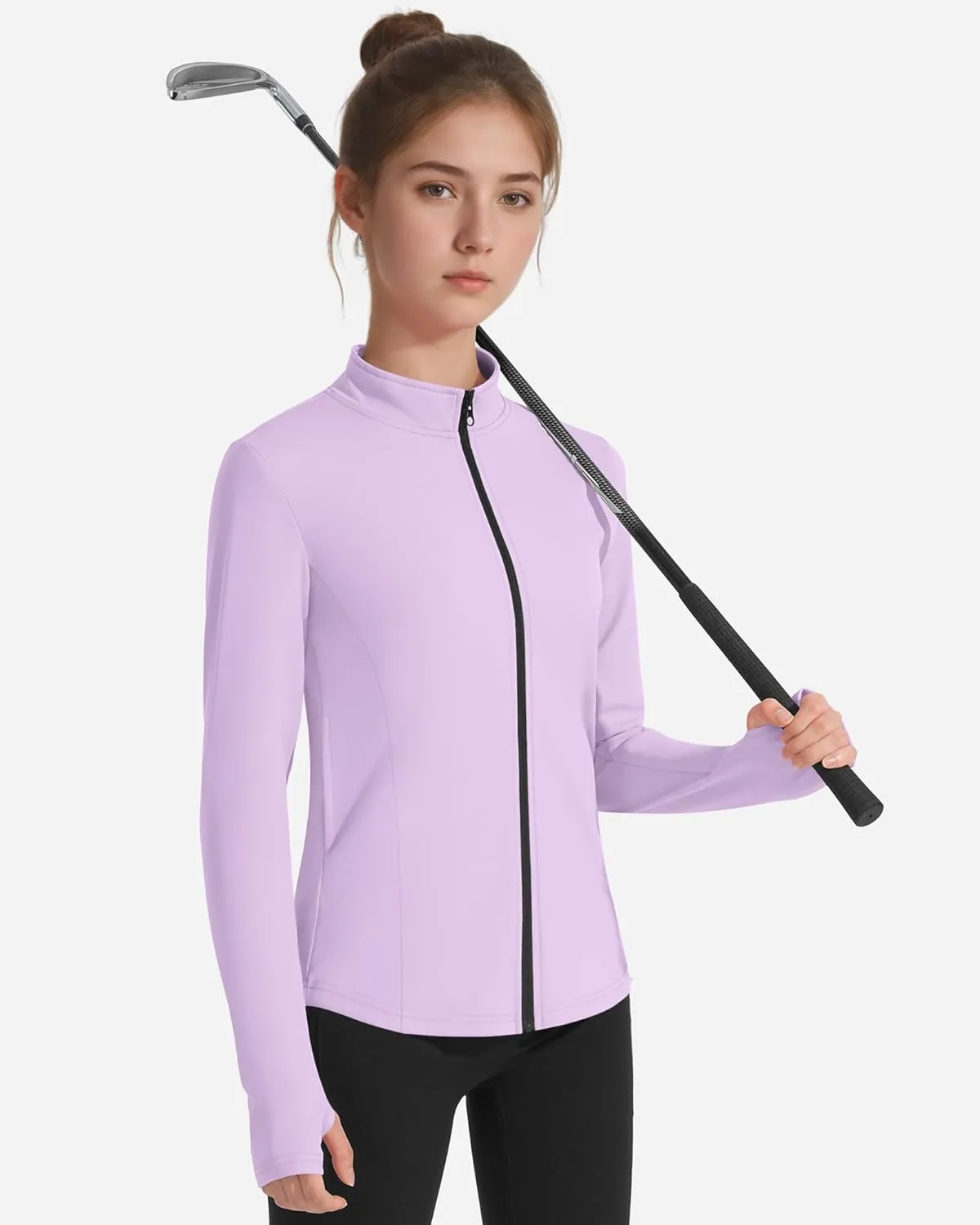 JOCMIC Girls Zip Up Jacket Horse Riding Shirts Kids Athletic Yoga Jackets Fall Winter Coats