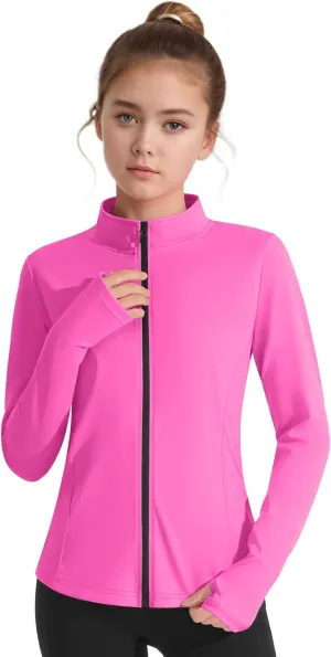JOCMIC Girls Zip Up Jacket Horse Riding Shirts Kids Athletic Yoga Jackets Fall Winter Coats