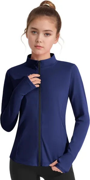 JOCMIC Girls Zip Up Jacket Horse Riding Shirts Kids Athletic Yoga Jackets Fall Winter Coats