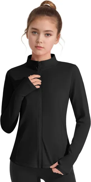 JOCMIC Girls Zip Up Jacket Horse Riding Shirts Kids Athletic Yoga Jackets Fall Winter Coats