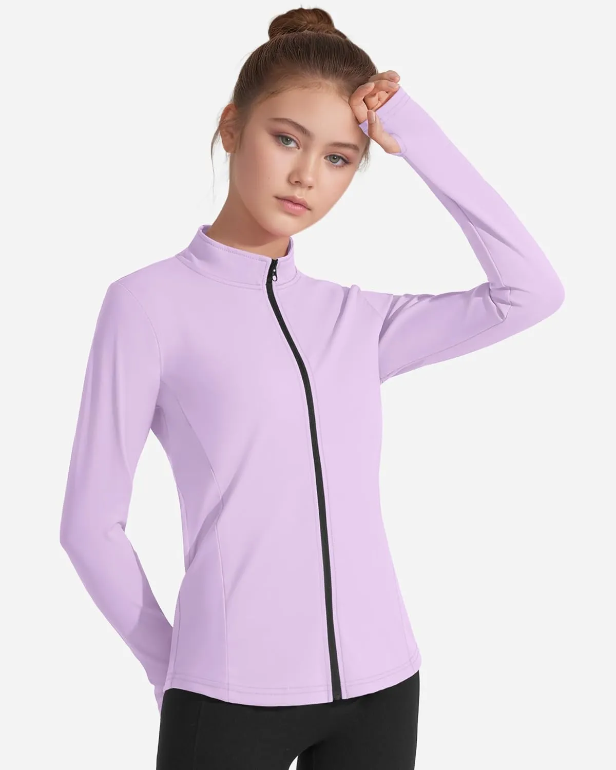JOCMIC Girls Zip Up Jacket Horse Riding Shirts Kids Athletic Yoga Jackets Fall Winter Coats