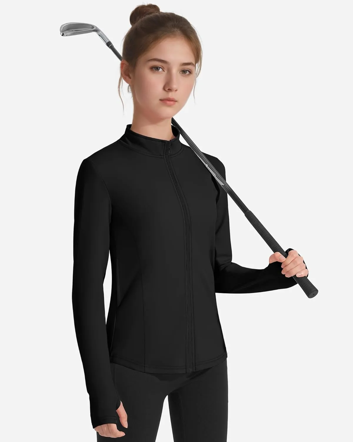 JOCMIC Girls Zip Up Jacket Horse Riding Shirts Kids Athletic Yoga Jackets Fall Winter Coats