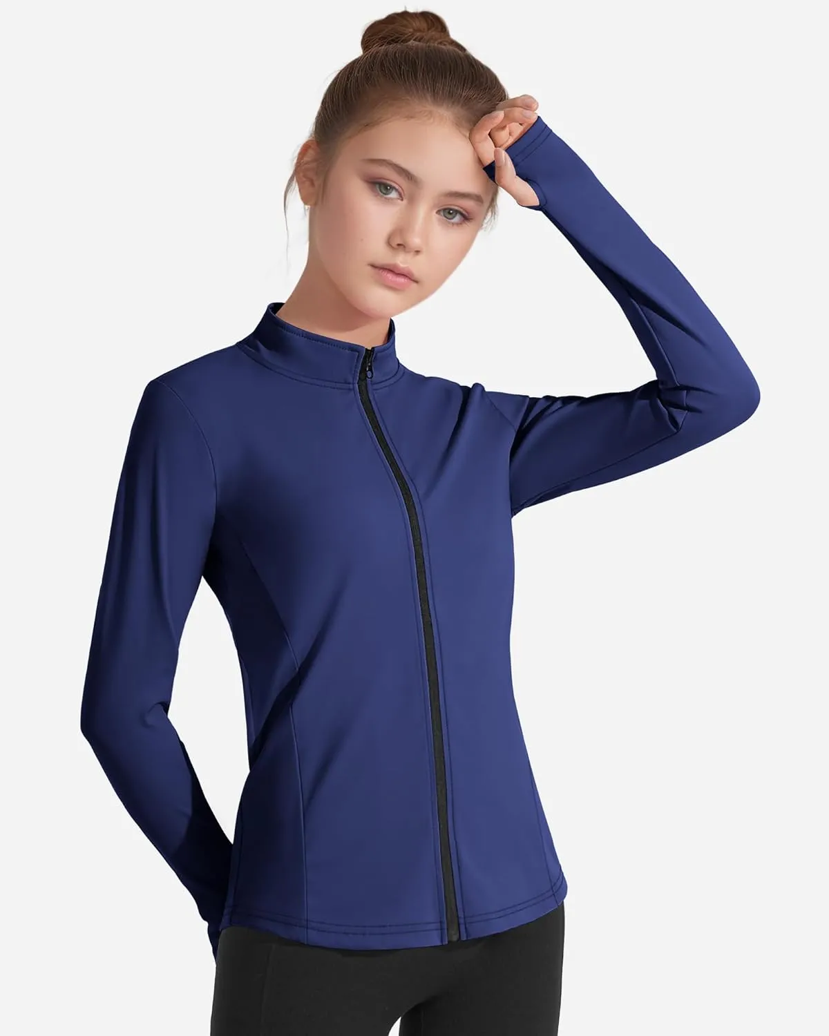 JOCMIC Girls Zip Up Jacket Horse Riding Shirts Kids Athletic Yoga Jackets Fall Winter Coats