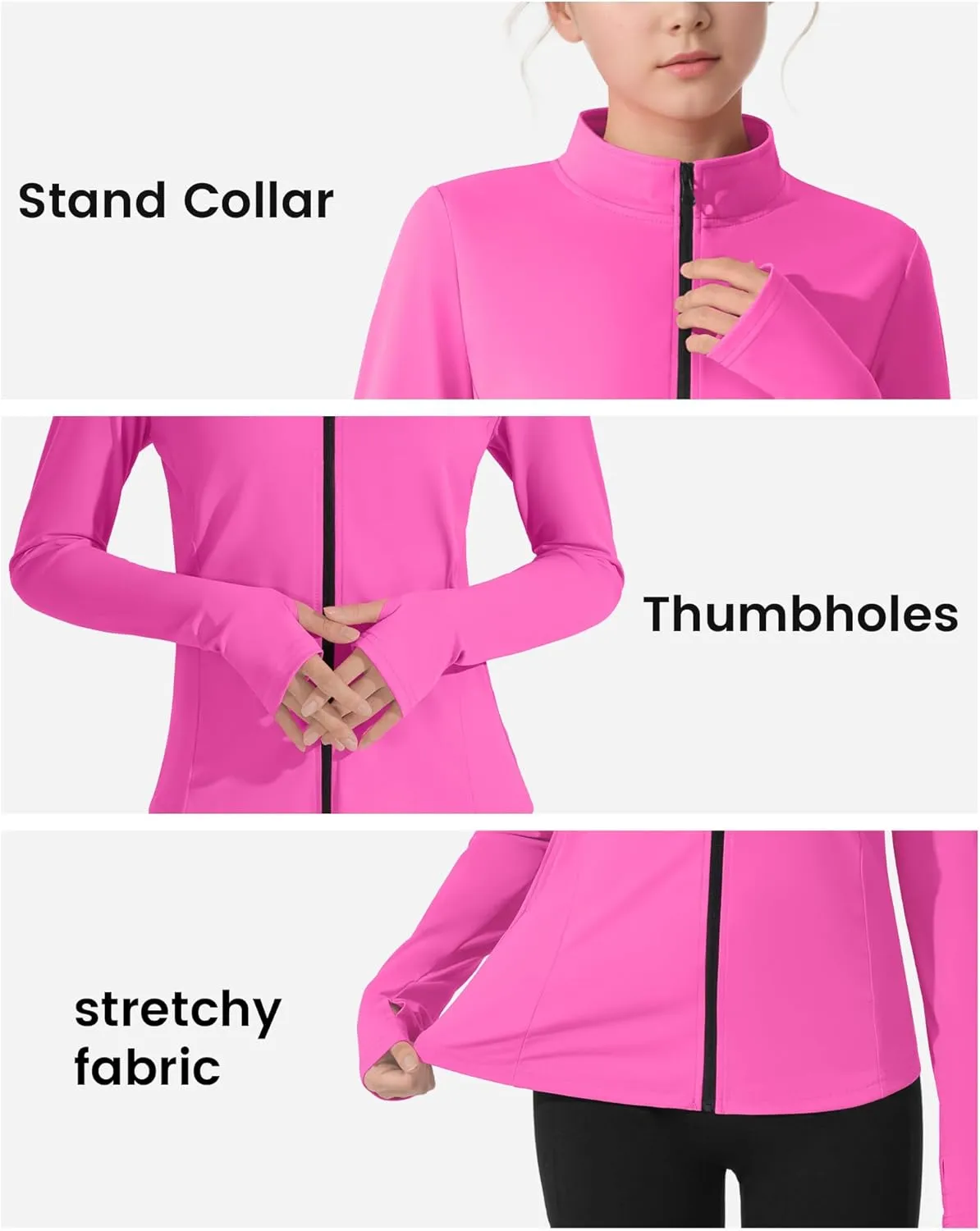 JOCMIC Girls Zip Up Jacket Horse Riding Shirts Kids Athletic Yoga Jackets Fall Winter Coats
