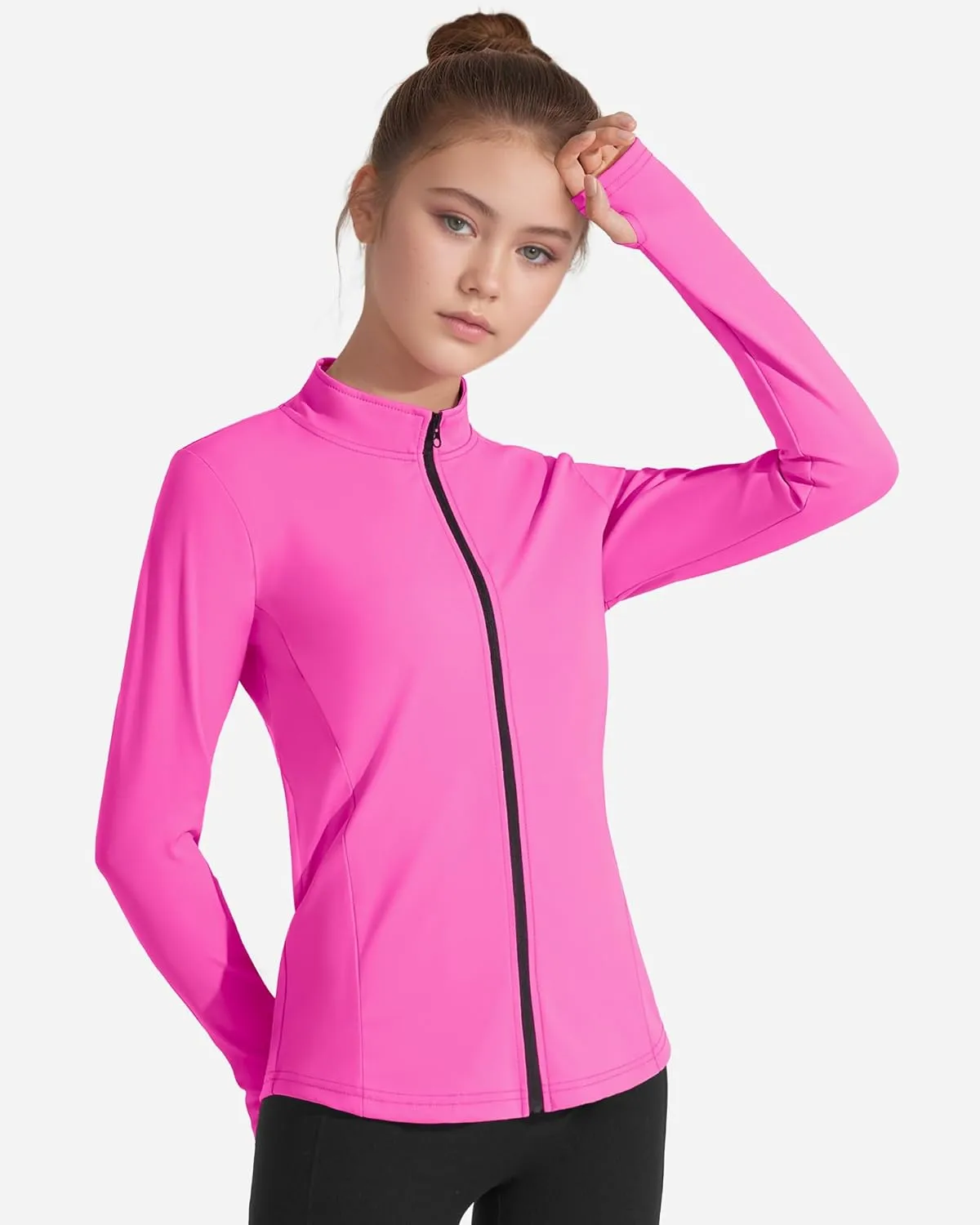 JOCMIC Girls Zip Up Jacket Horse Riding Shirts Kids Athletic Yoga Jackets Fall Winter Coats