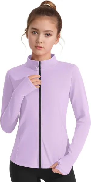 JOCMIC Girls Zip Up Jacket Horse Riding Shirts Kids Athletic Yoga Jackets Fall Winter Coats