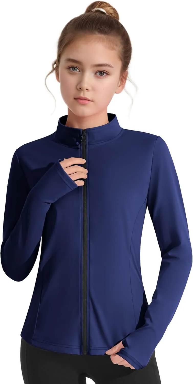 JOCMIC Girls Zip Up Jacket Horse Riding Shirts Kids Athletic Yoga Jackets Fall Winter Coats