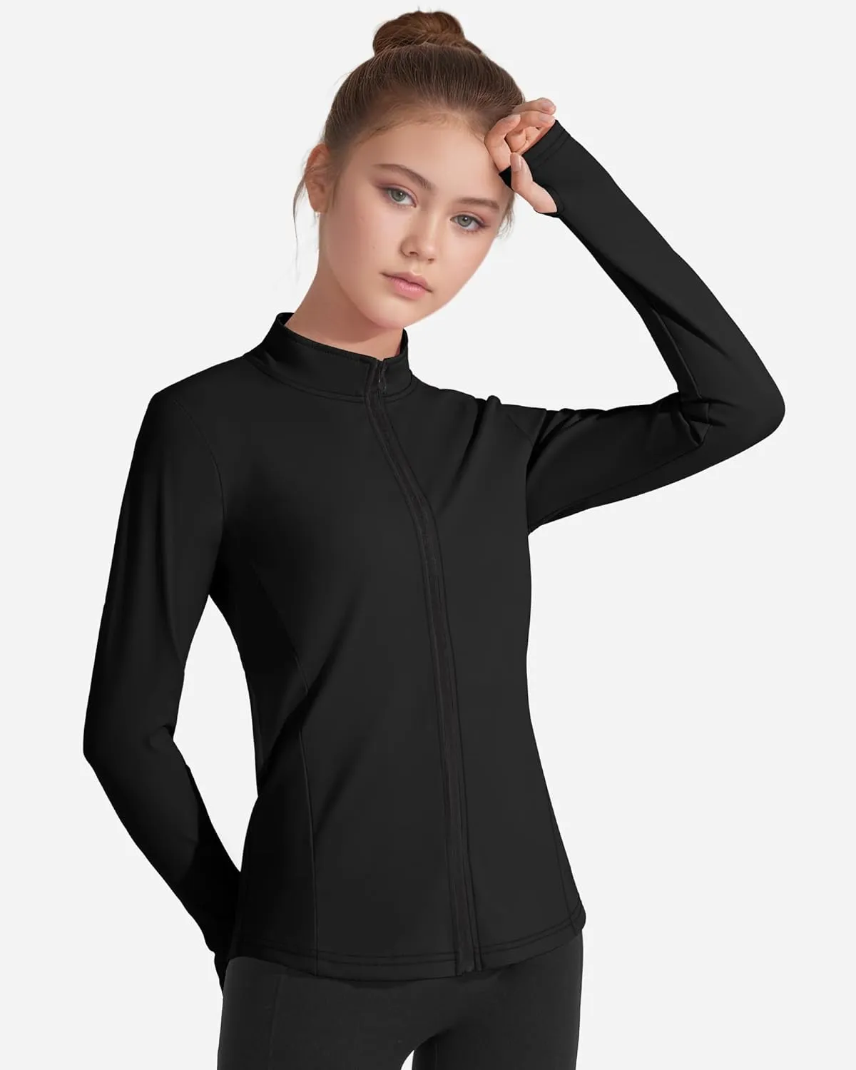 JOCMIC Girls Zip Up Jacket Horse Riding Shirts Kids Athletic Yoga Jackets Fall Winter Coats