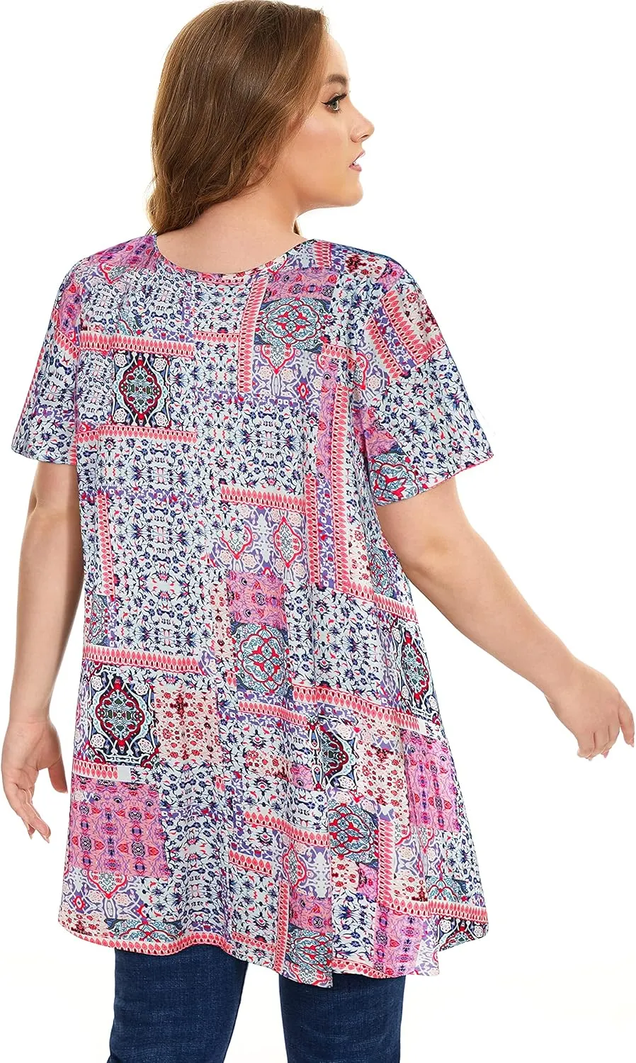 JOELLYUS Plus Size Tops for Women Tunic Floral Casual Short Sleeves T Shirts Flowy Blouses