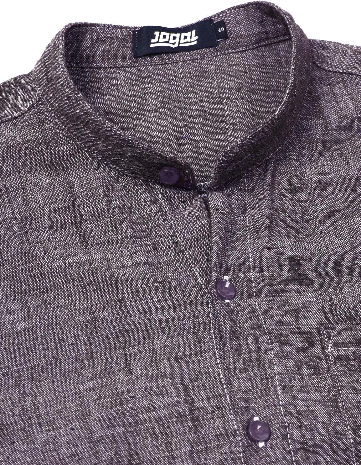 JOGAL Men's Linen Henley Shirt Banded Collar Short Sleeve Botton Down Shirts Summer Beach Shirts