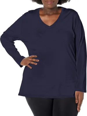 JUST MY SIZE Women's Plus Size Vneck Long Sleeve Tee