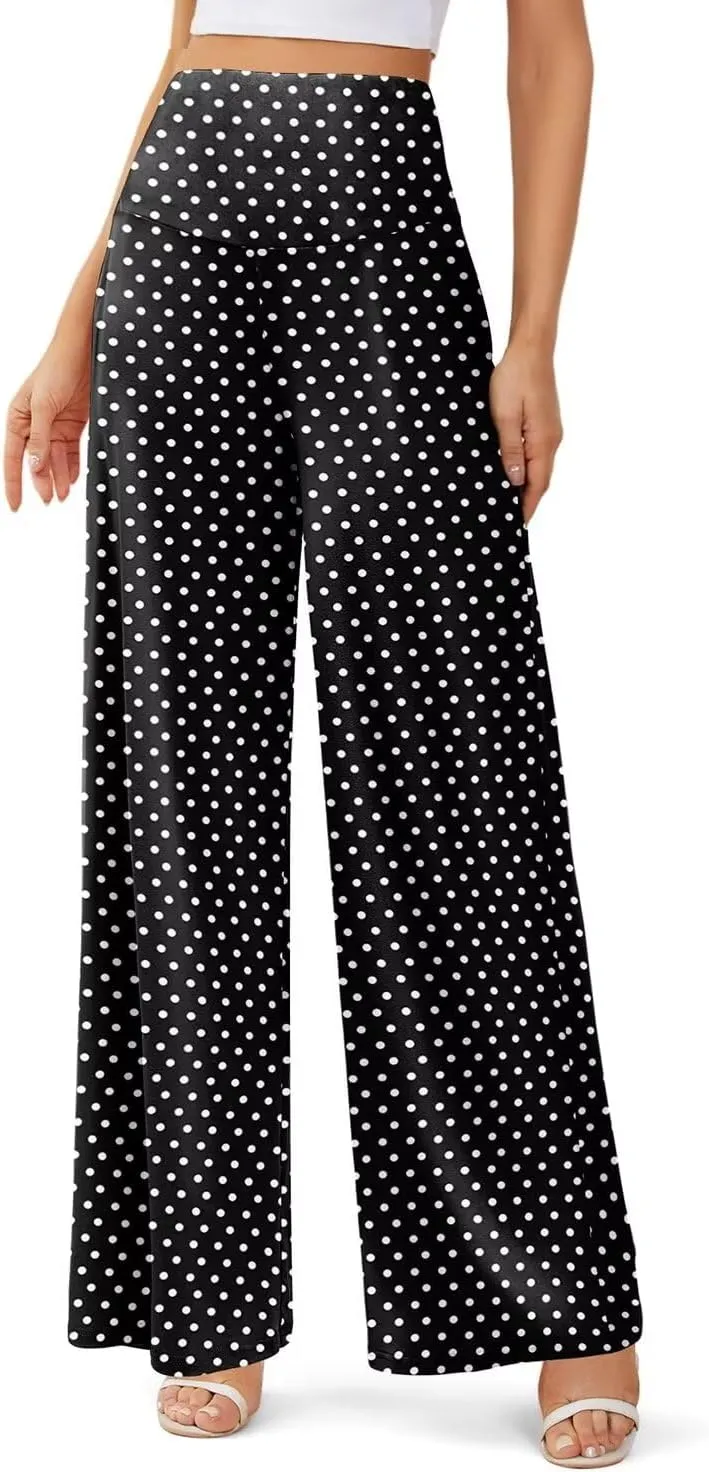 JZC Women's Palazzo Lounge Pants Stretchy Wide Leg Casual Pants Comfy High Waist Flowy Pants S-3XL