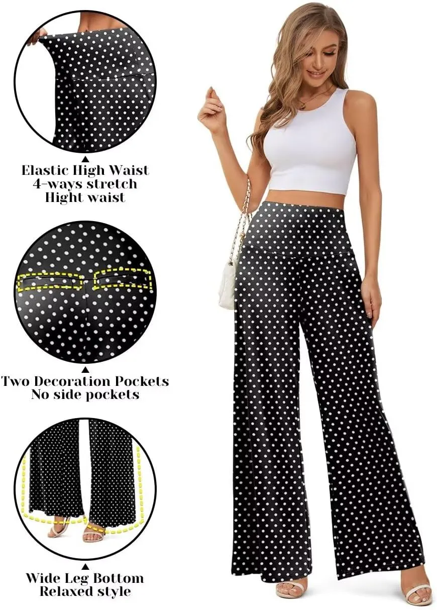 JZC Women's Palazzo Lounge Pants Stretchy Wide Leg Casual Pants Comfy High Waist Flowy Pants S-3XL