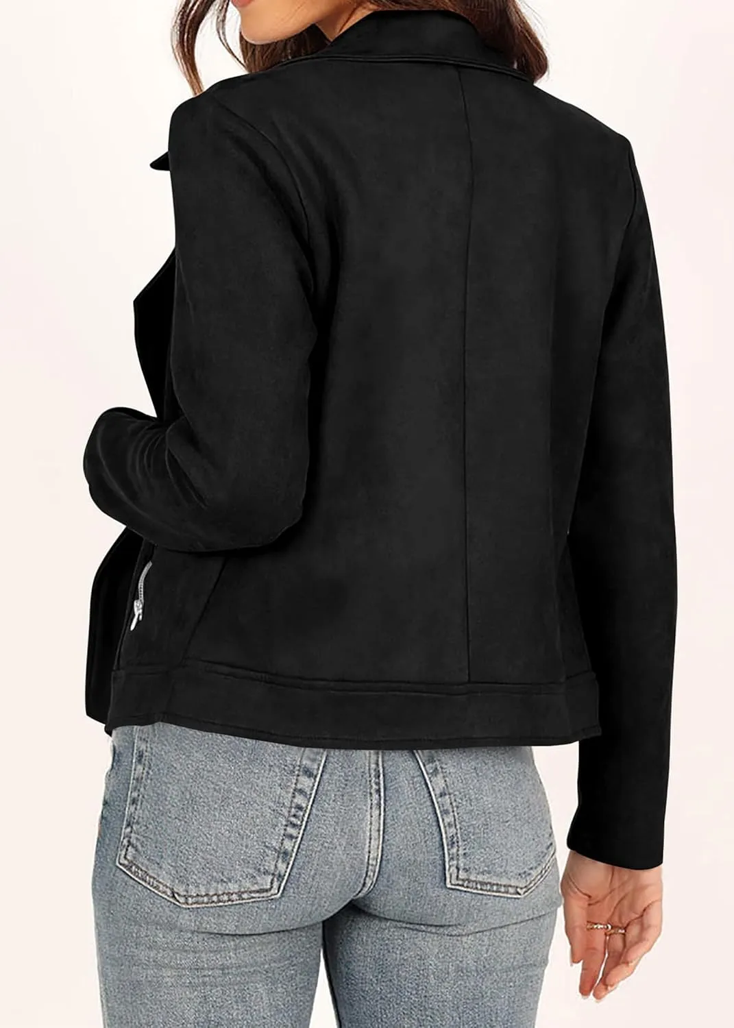KIRUNDO Womens Faux Suede Jacket 2024 Fall Winter Clothes Casual Zipper Cropped Coat Bomber Biker Moto Jackets Outwear