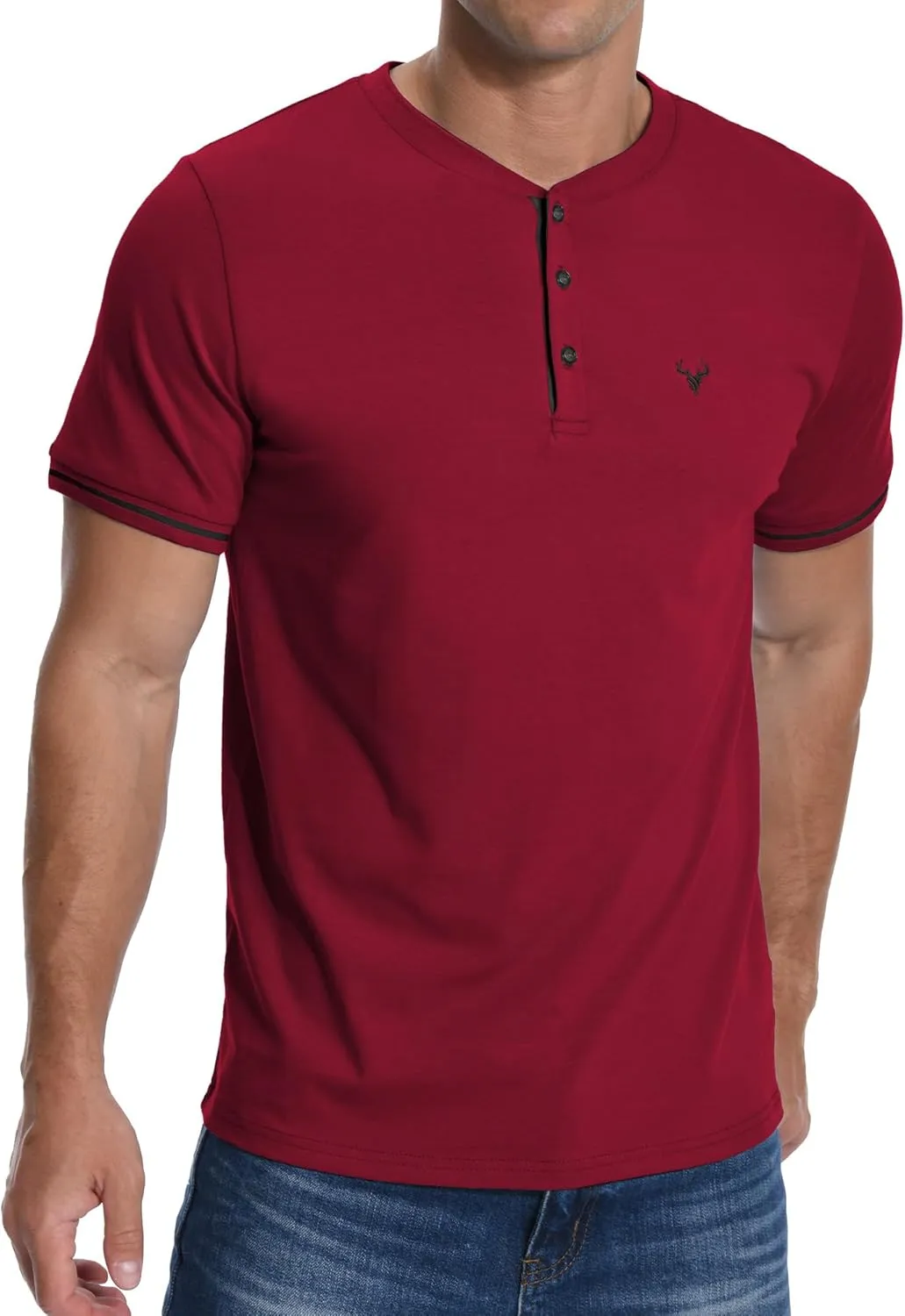 KUYIGO Men's Henley Shirts Short Sleeve Casual Button Cotton Embroidery Fashion Lightweight T-Shirts Tops