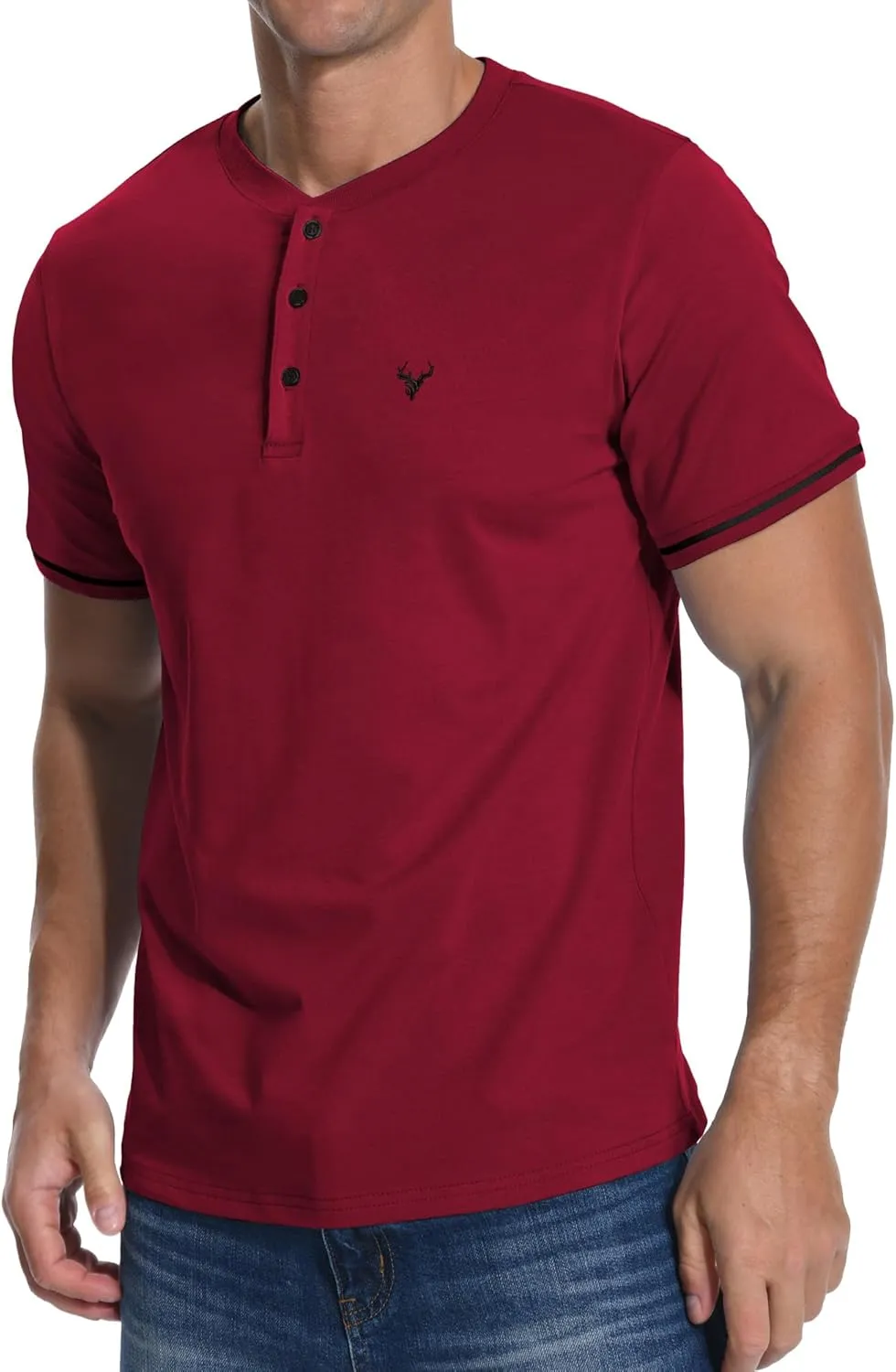 KUYIGO Men's Henley Shirts Short Sleeve Casual Button Cotton Embroidery Fashion Lightweight T-Shirts Tops