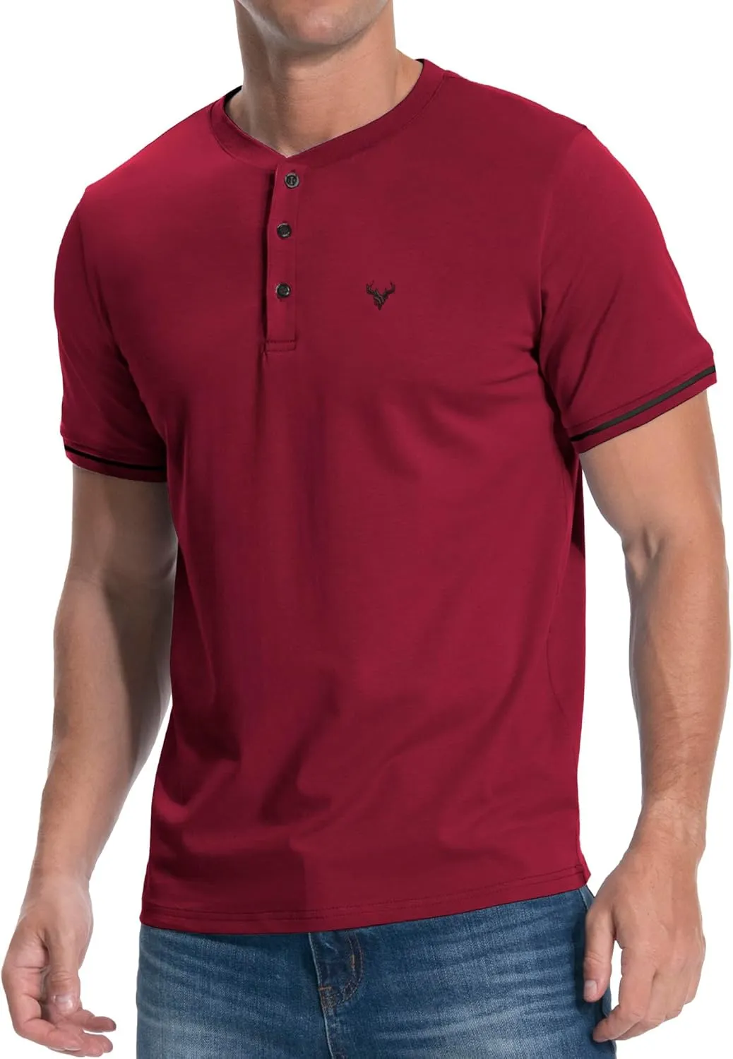 KUYIGO Men's Henley Shirts Short Sleeve Casual Button Cotton Embroidery Fashion Lightweight T-Shirts Tops