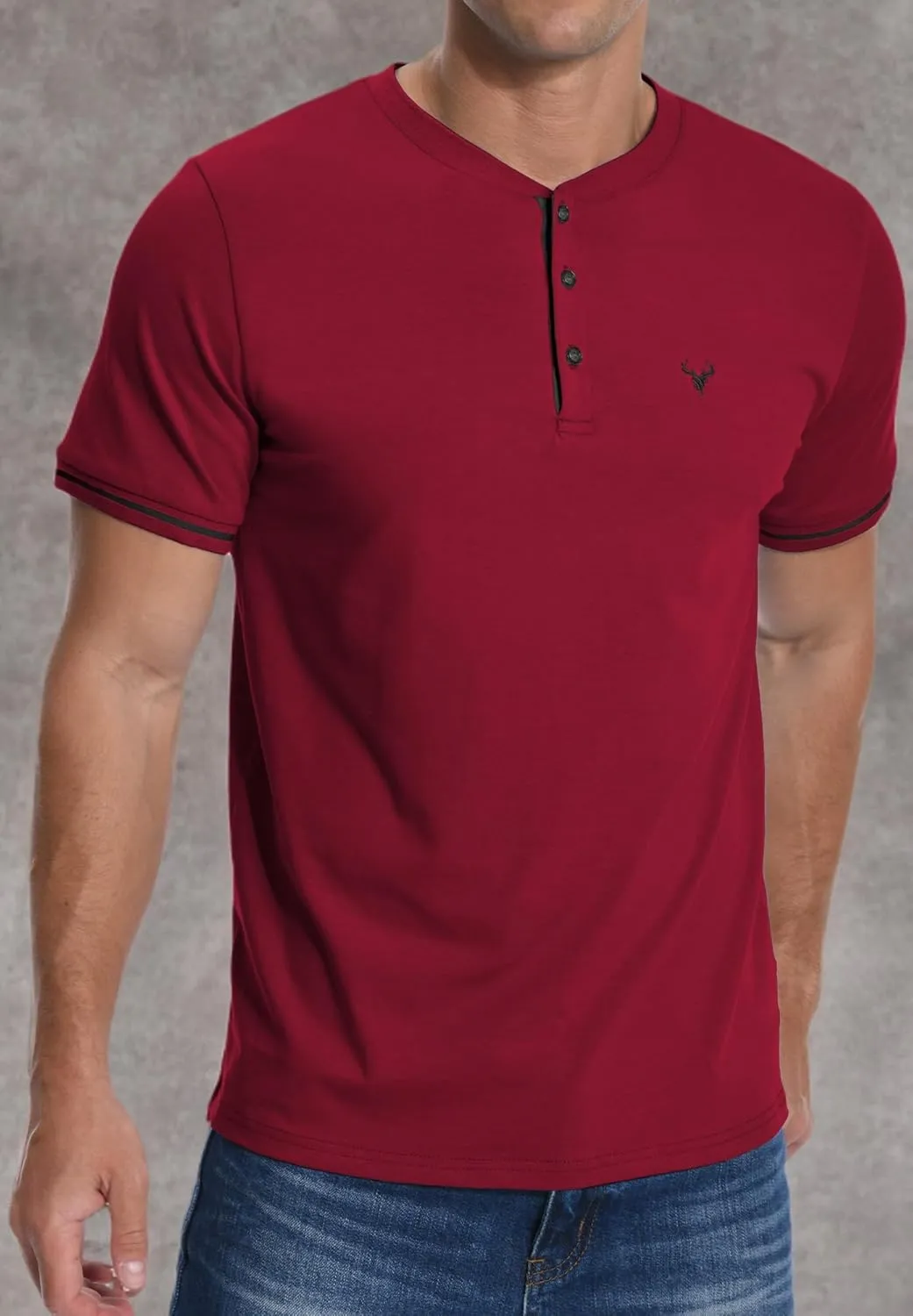 KUYIGO Men's Henley Shirts Short Sleeve Casual Button Cotton Embroidery Fashion Lightweight T-Shirts Tops