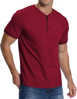 KUYIGO Men's Henley Shirts Short Sleeve Casual Button Cotton Embroidery Fashion Lightweight T-Shirts Tops