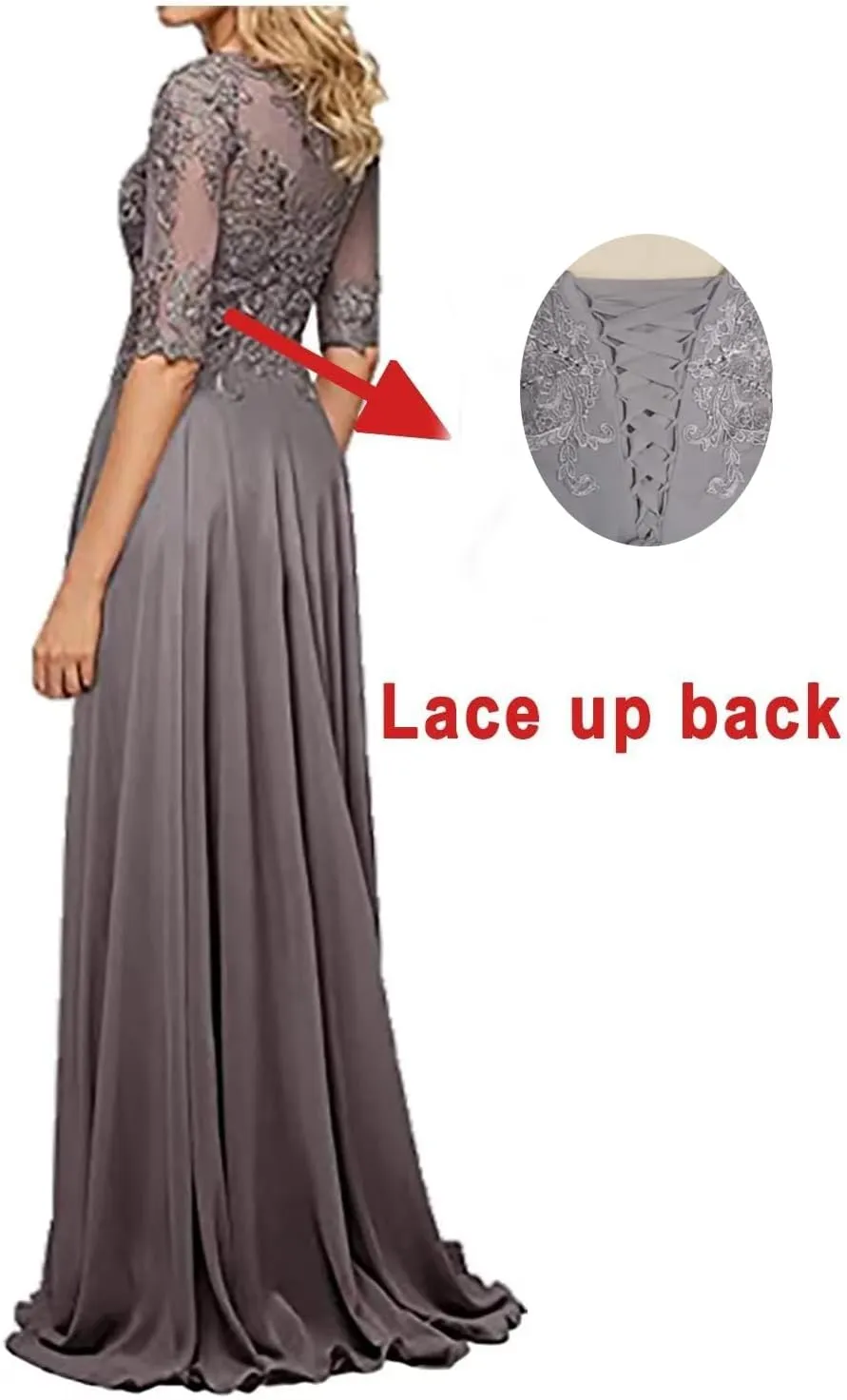 Lace Appliques Mother of The Bride Dresses with Half Sleeve Chiffon A line Formal Evening Gown for Women