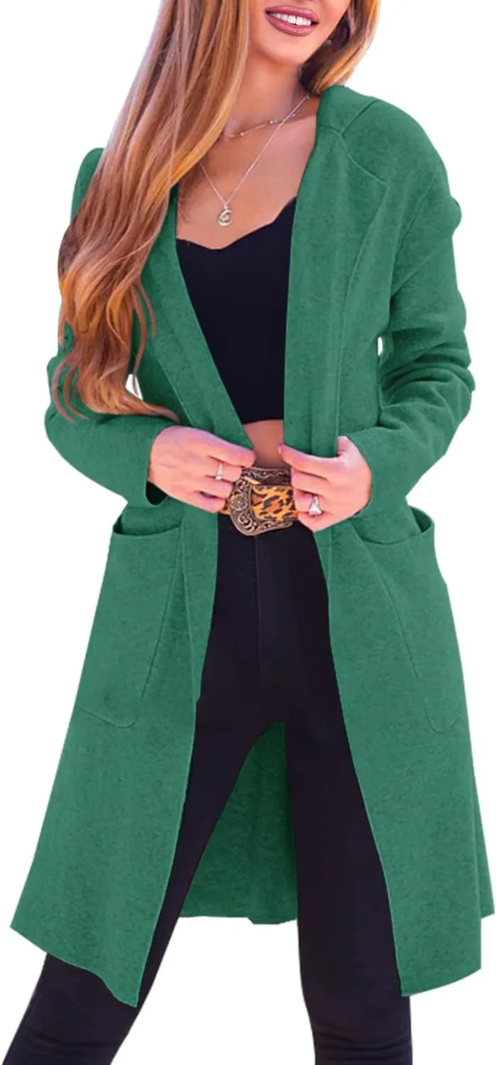 Langwyqu Womens Open Front Cardigans Hoodie Long Sleeve Casual Cozy Knit Coats Outwear Sweaters with Pockets