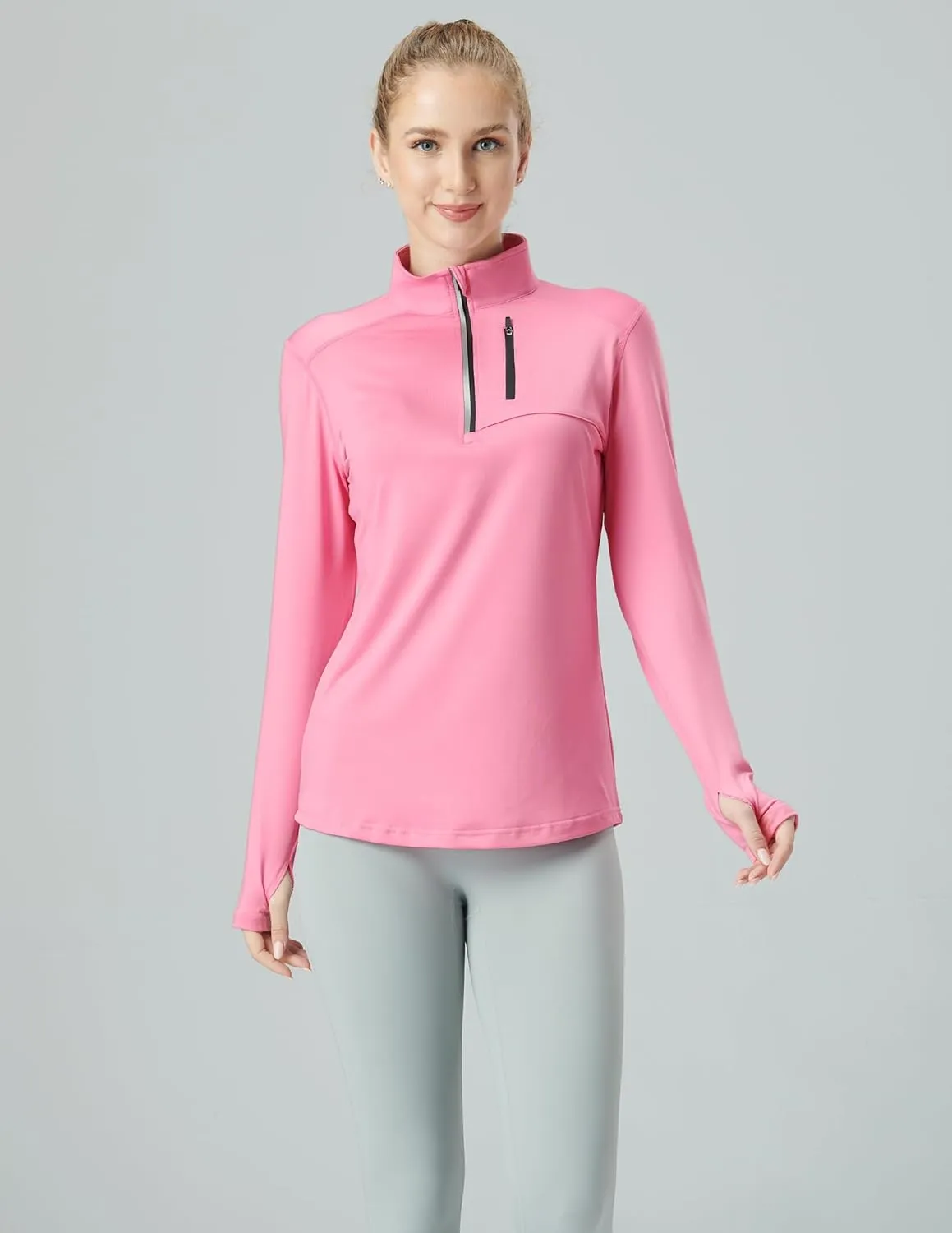 Liberty Imports 3 Pack: Women's Quick Dry Long Sleeve Quarter Zip Pullover Workout Shirts with Thumb Holes and Pocket