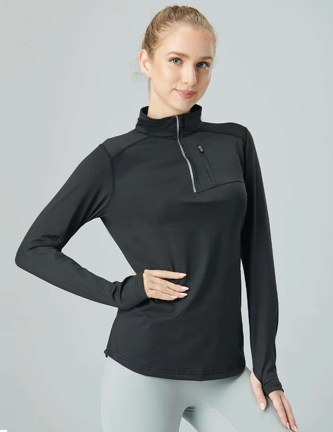 Liberty Imports 3 Pack: Women's Quick Dry Long Sleeve Quarter Zip Pullover Workout Shirts with Thumb Holes and Pocket