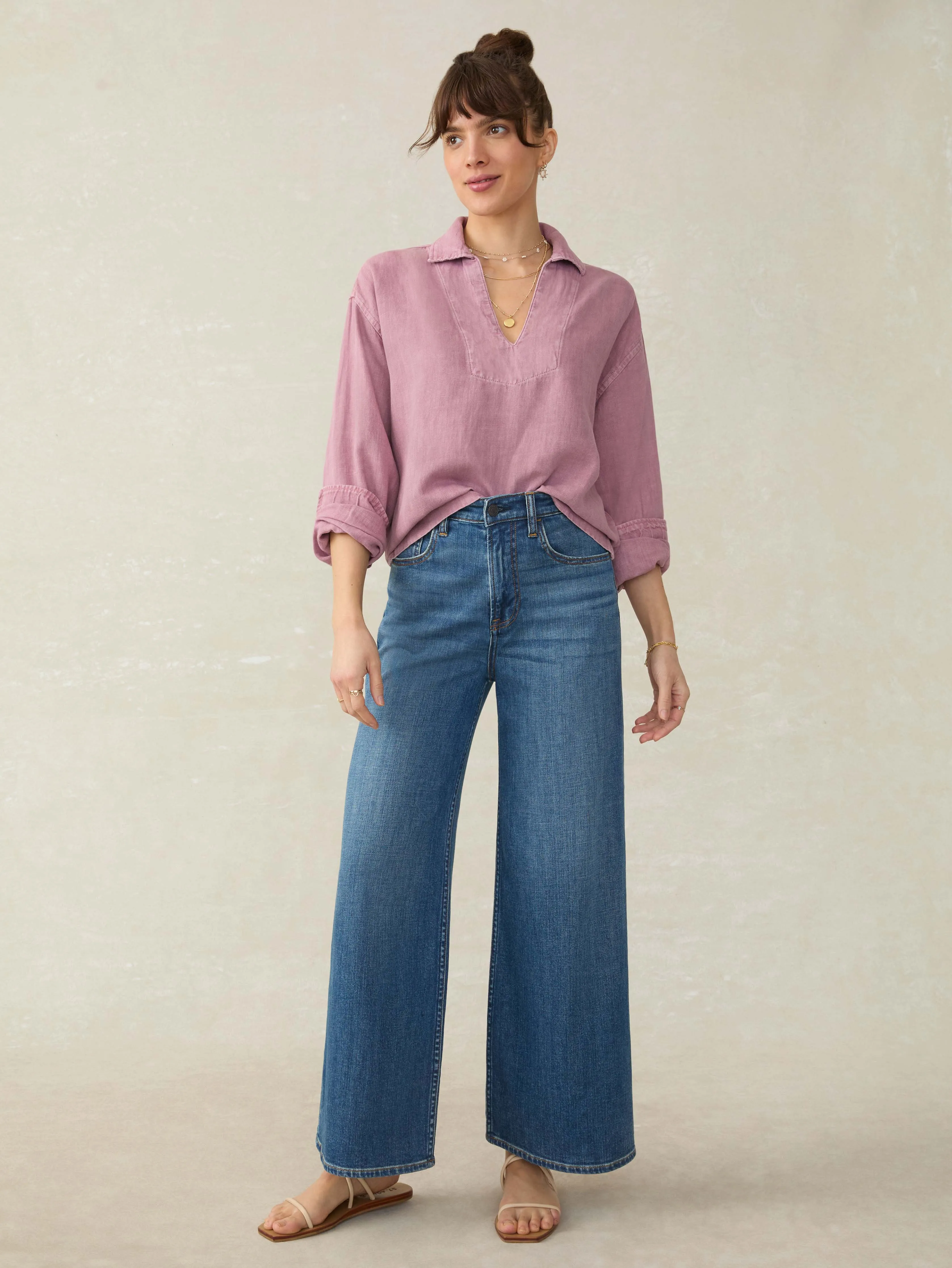 Linen Denim Sail Away Top - Weathered Orchid