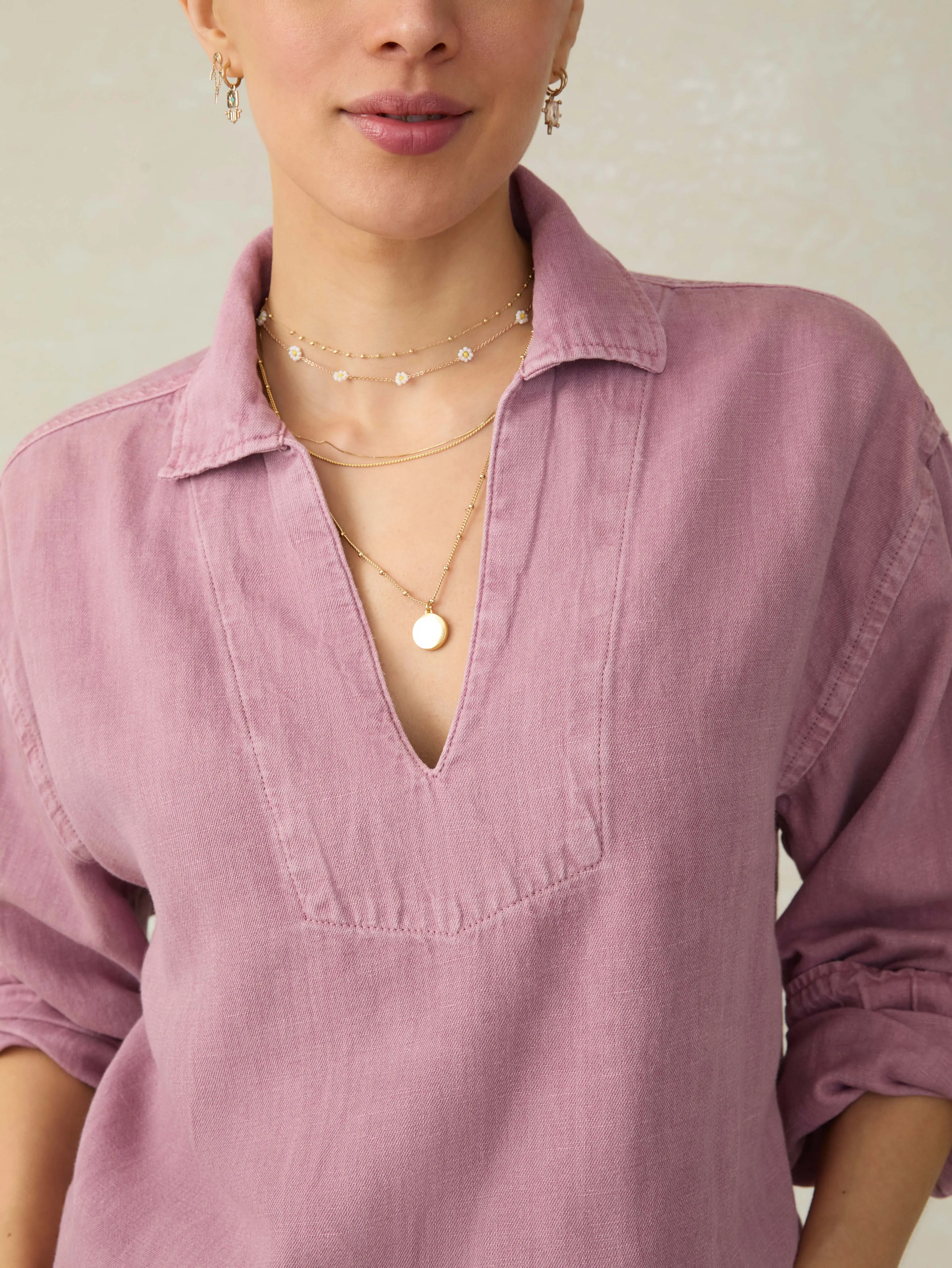 Linen Denim Sail Away Top - Weathered Orchid