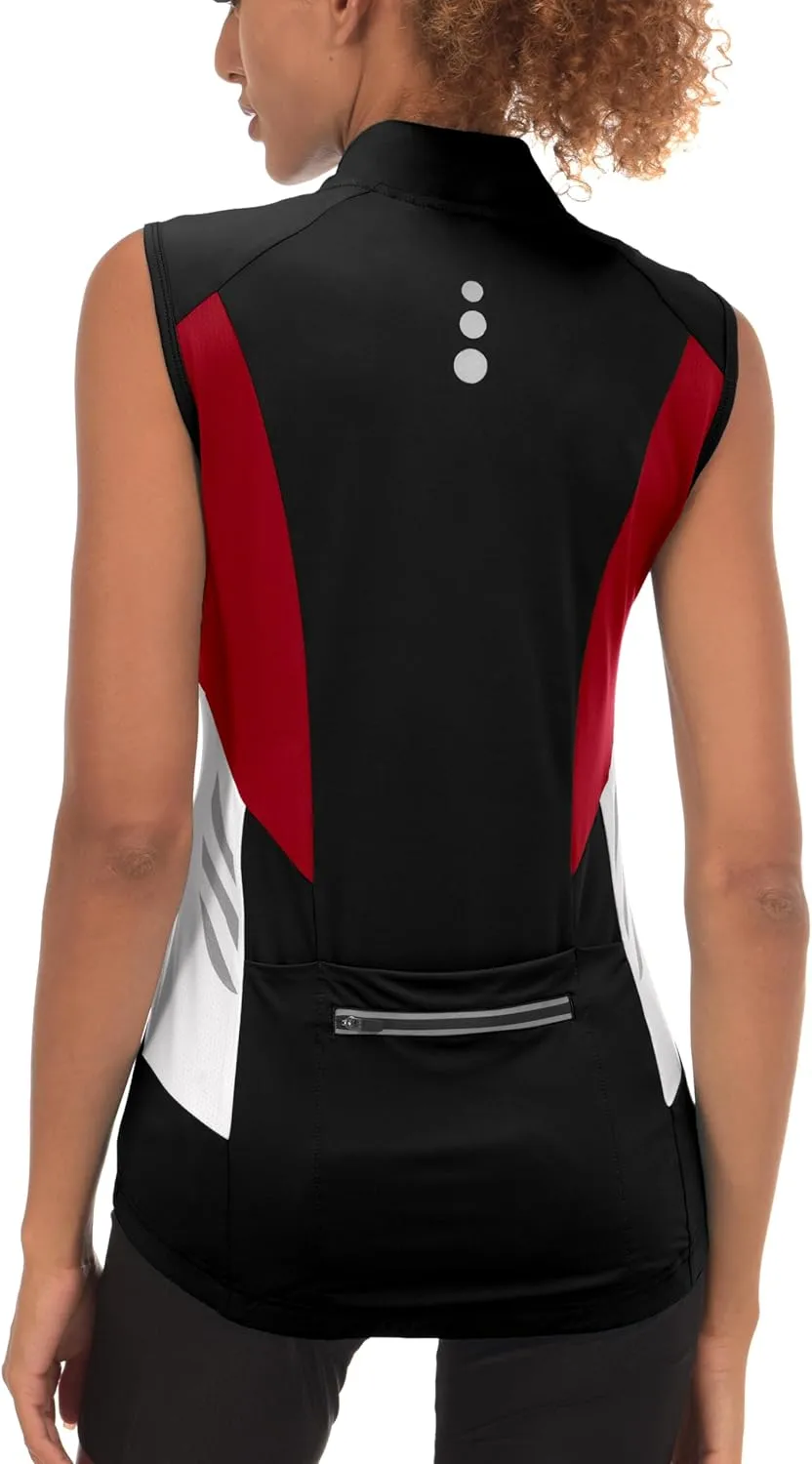 Little Donkey Andy Women's Half Zip Breathable Cycling Vests Reflective Sleeveless Jerseys Shirts Golf 4 Rear Pockets