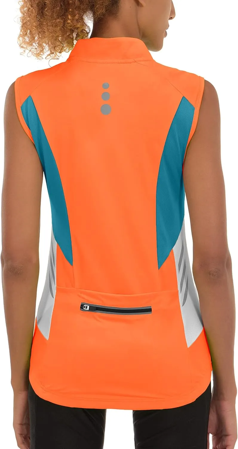 Little Donkey Andy Women's Half Zip Breathable Cycling Vests Reflective Sleeveless Jerseys Shirts Golf 4 Rear Pockets