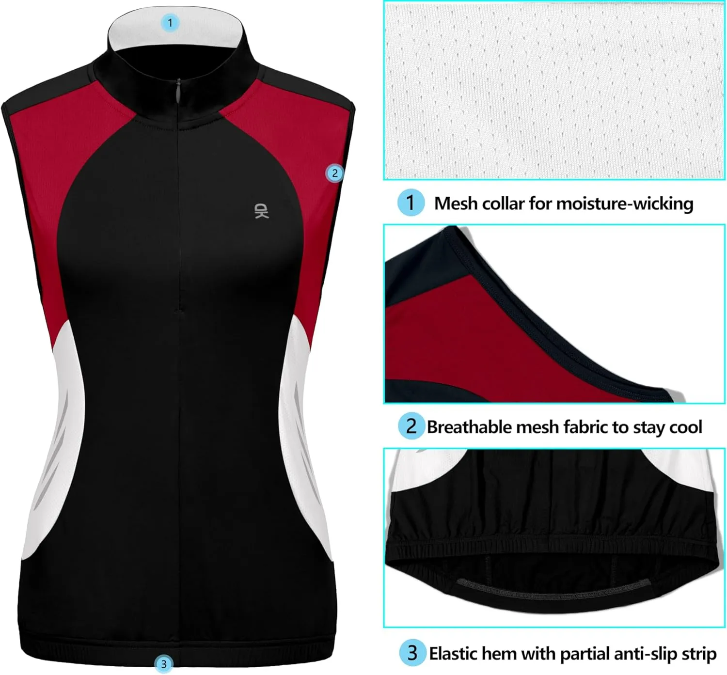 Little Donkey Andy Women's Half Zip Breathable Cycling Vests Reflective Sleeveless Jerseys Shirts Golf 4 Rear Pockets