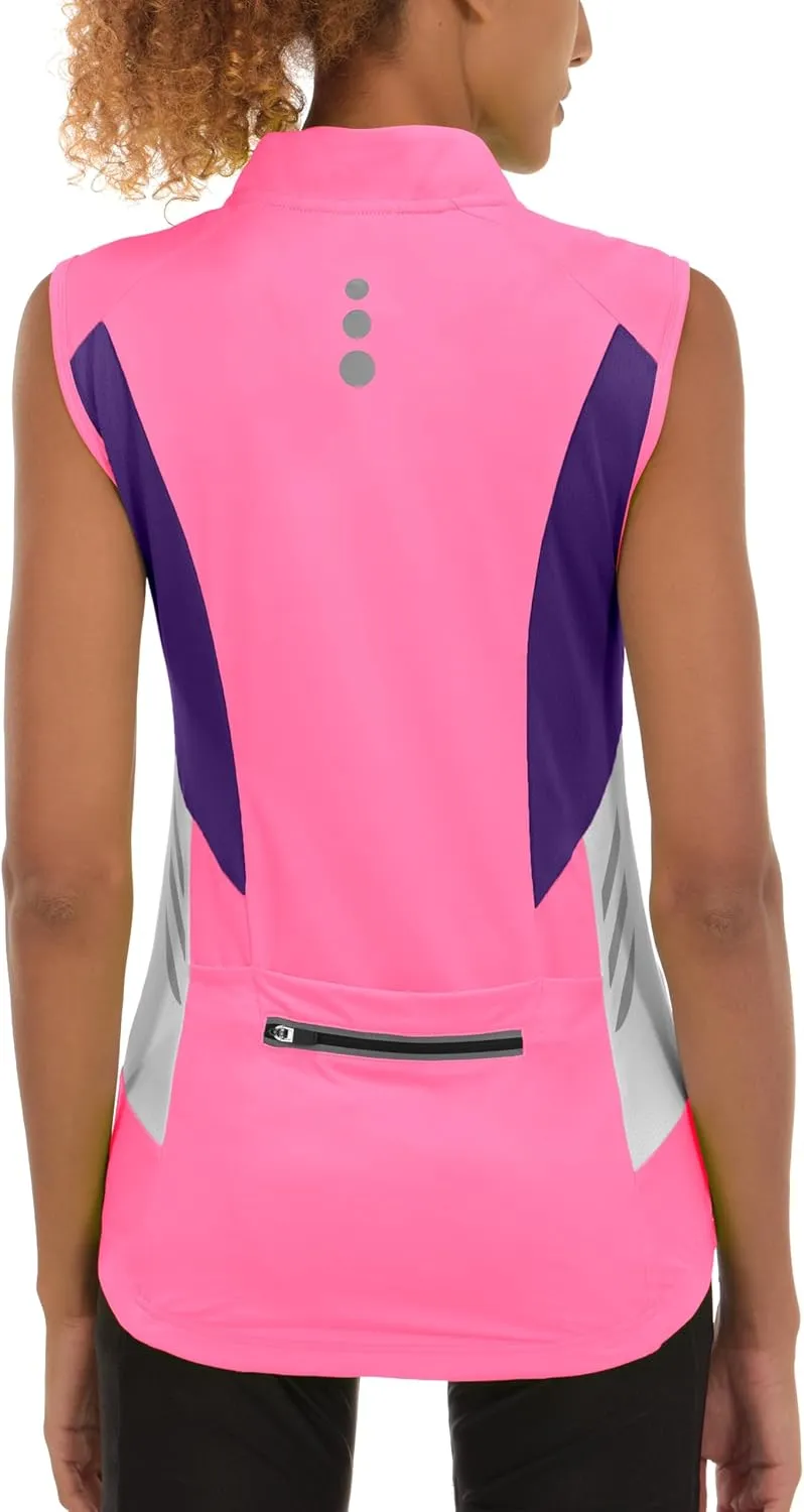 Little Donkey Andy Women's Half Zip Breathable Cycling Vests Reflective Sleeveless Jerseys Shirts Golf 4 Rear Pockets