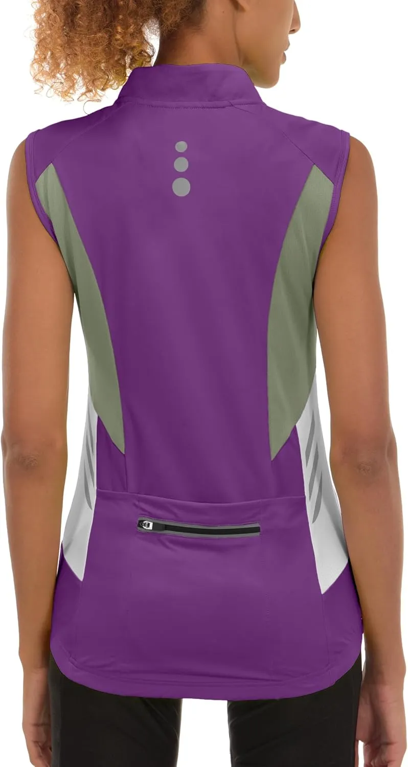 Little Donkey Andy Women's Half Zip Breathable Cycling Vests Reflective Sleeveless Jerseys Shirts Golf 4 Rear Pockets