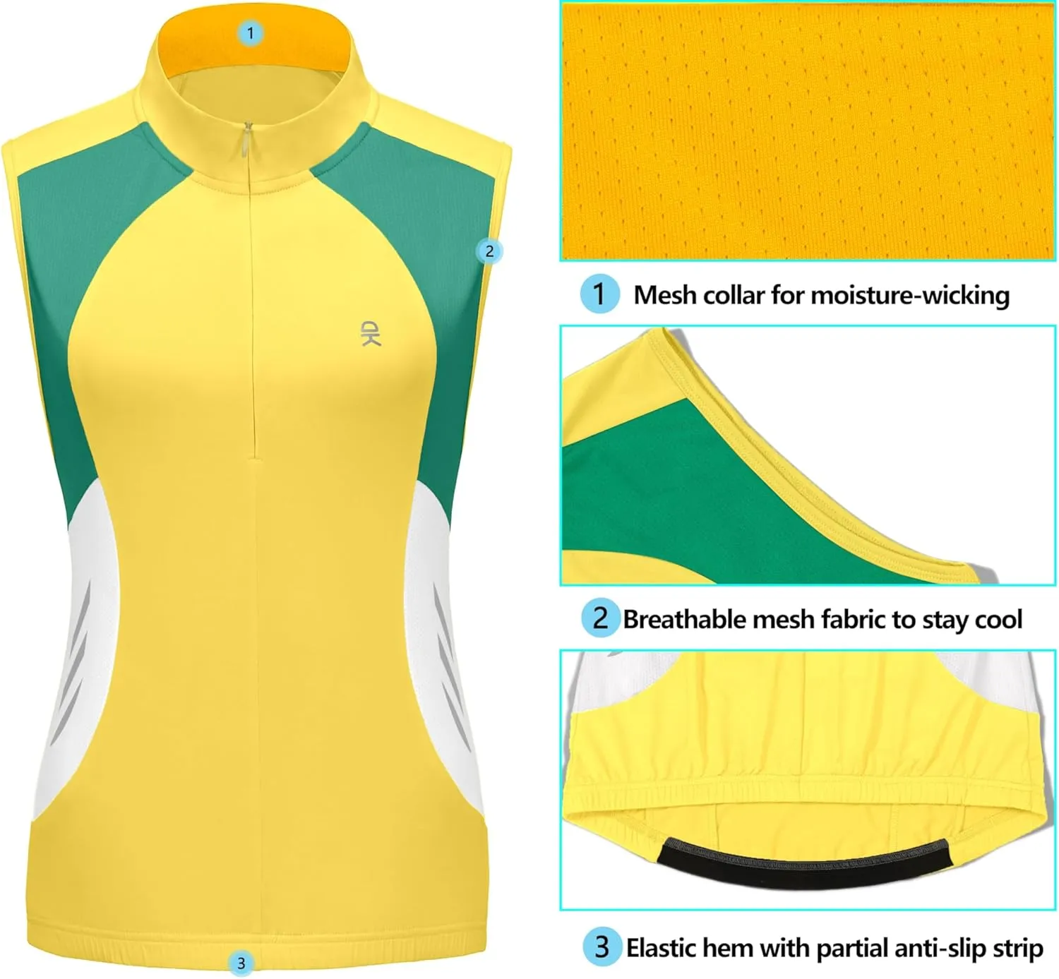 Little Donkey Andy Women's Half Zip Breathable Cycling Vests Reflective Sleeveless Jerseys Shirts Golf 4 Rear Pockets