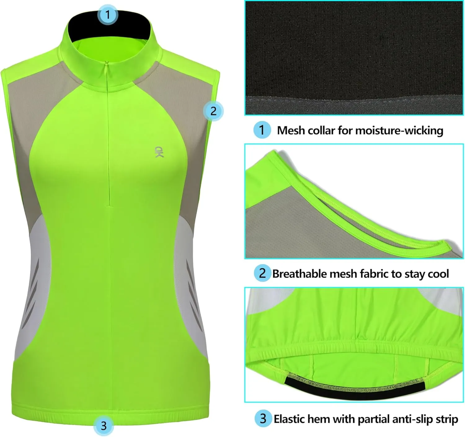 Little Donkey Andy Women's Half Zip Breathable Cycling Vests Reflective Sleeveless Jerseys Shirts Golf 4 Rear Pockets