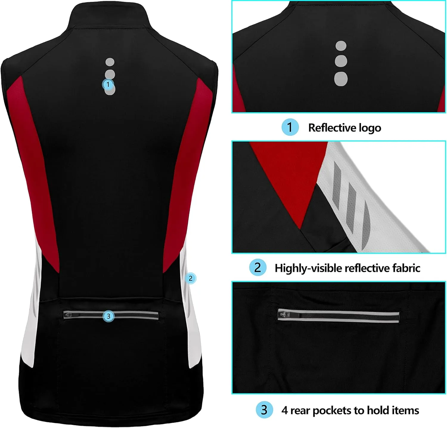 Little Donkey Andy Women's Half Zip Breathable Cycling Vests Reflective Sleeveless Jerseys Shirts Golf 4 Rear Pockets