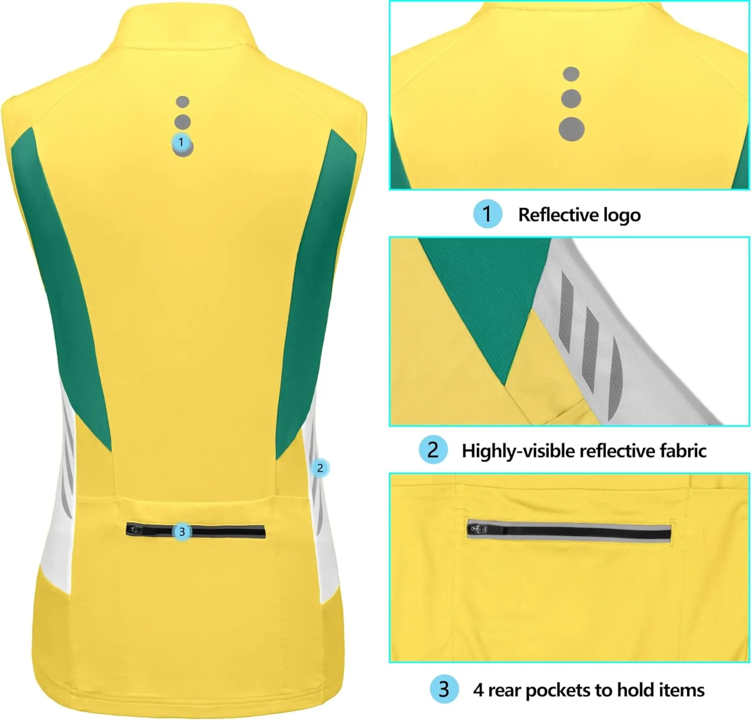 Little Donkey Andy Women's Half Zip Breathable Cycling Vests Reflective Sleeveless Jerseys Shirts Golf 4 Rear Pockets